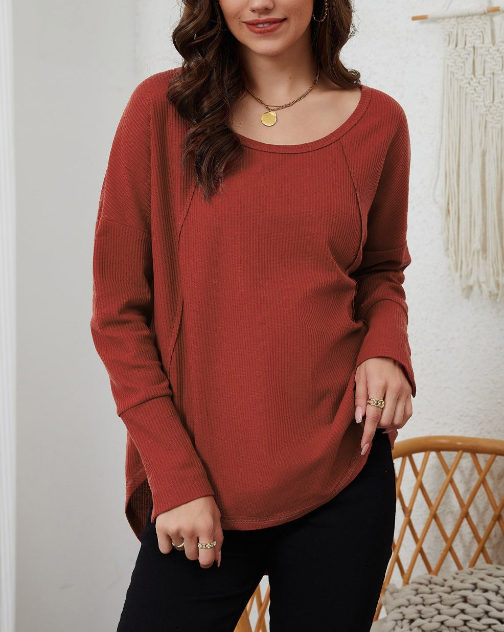 Waffle Pleated Long Sleeve Top