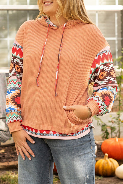 Plus Size Aztec Waffle Knit Hoodie