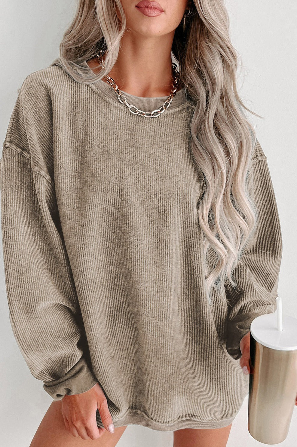 Washed Ribbed Pullover Sweatshirt