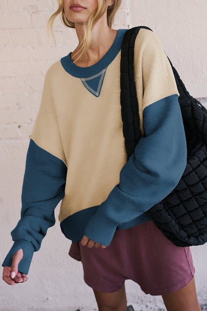 Colorblock Thumbhole Sleeve Sweatshirt