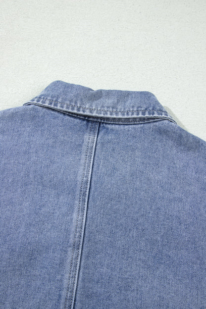 Denim Studded Pockets Zip-Up Long Sleeve Jacket