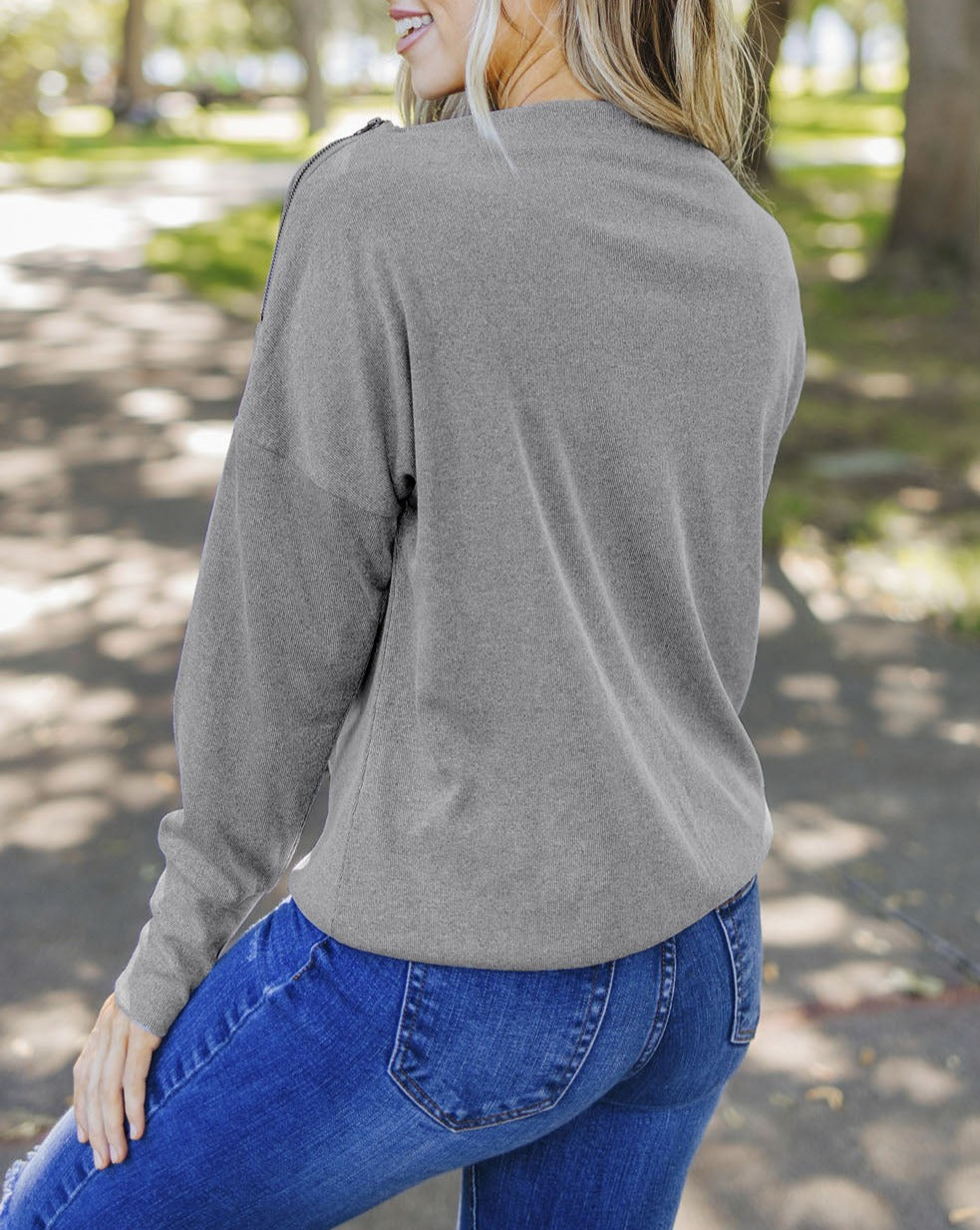 Zipped Shoulder Long Sleeve Top