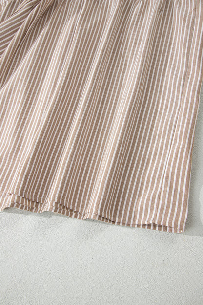 Stripe Flutter Sleeve Buttoned V-Neck Maxi Dress