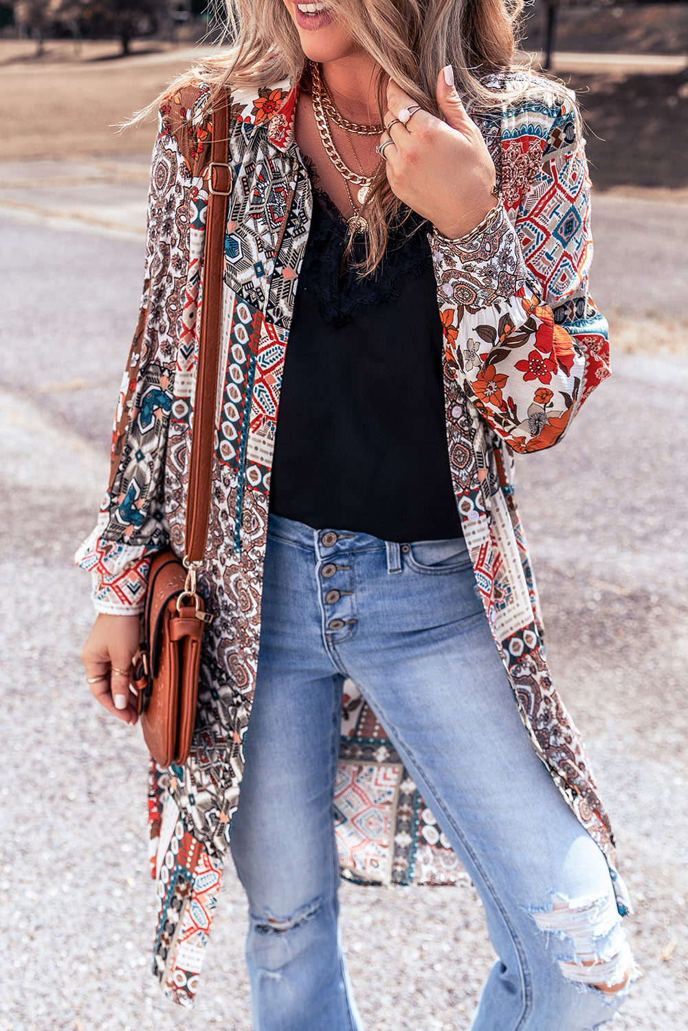 Boho Floral Long Sleeve Kimono