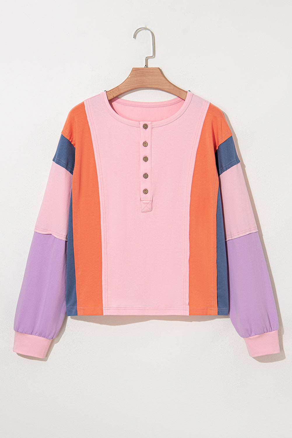 Colorblock Long Sleeve Henley Top