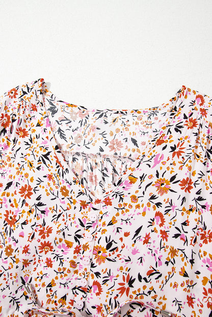 Boho Floral 3/4 Sleeve V‑Neck Maxi Dress