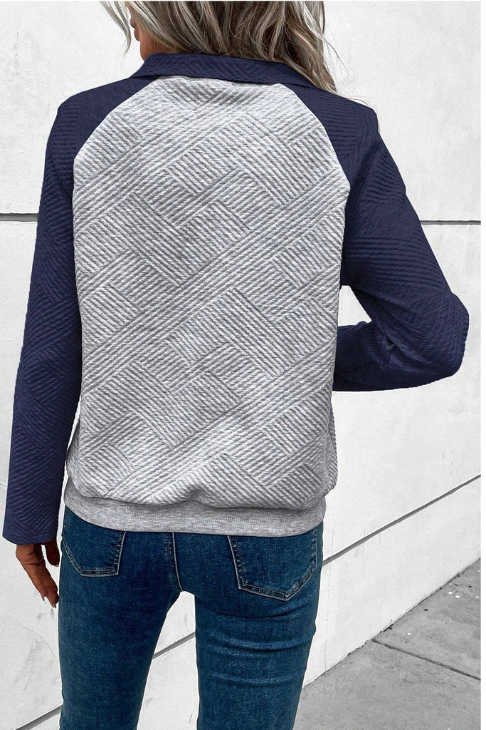 Colorblock Raglan Sleeve Raw Edge Pullover Top