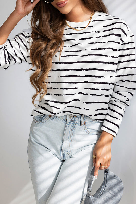 Stripe Long Sleeve Crewneck Top