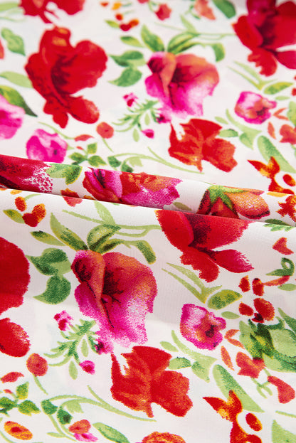 Floral Ricrac Puff Sleeve Pocketed Tiered Mini Dress