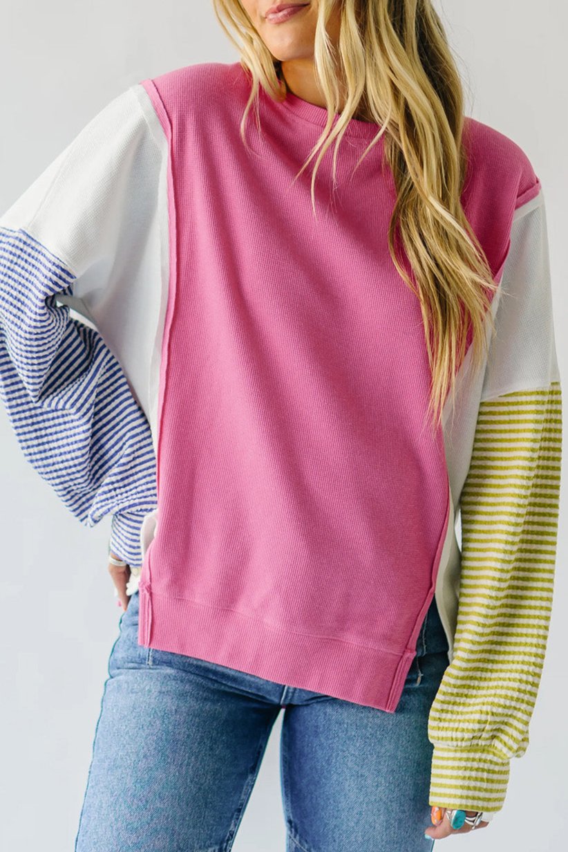 Stripe Reverse Seam Long Sleeve Top