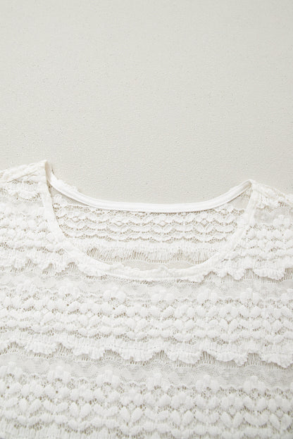 Solid Sheer Lace Short Sleeve Top