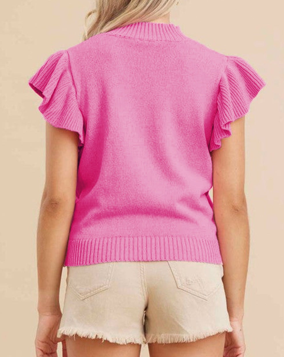 Ribbed Ruffle Short Sleeve Sweater