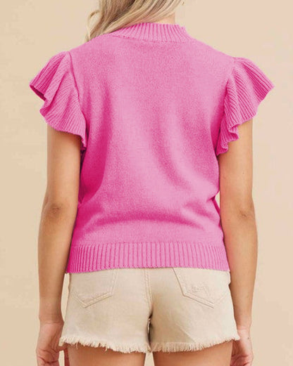 Ribbed Ruffle Short Sleeve Sweater