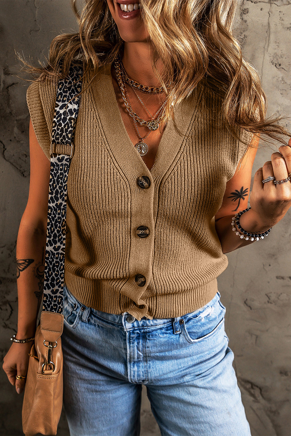 Buttoned V-Neck Sweater Vest