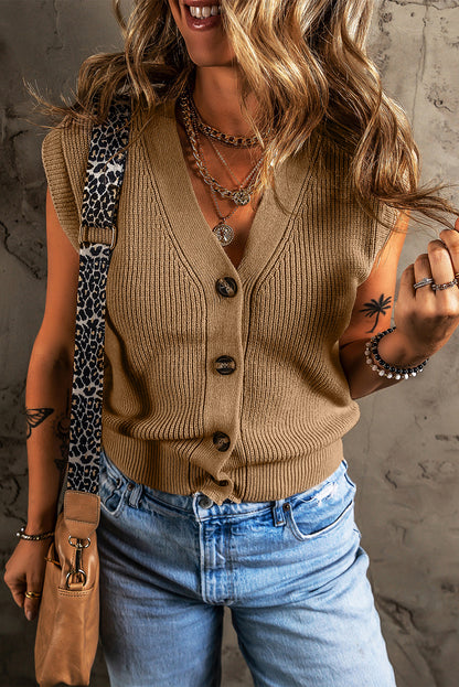 Buttoned V-Neck Sweater Vest