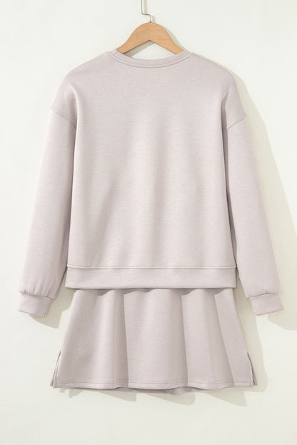 Solid Drop Shoulder Pullover and Mini Skirt Set