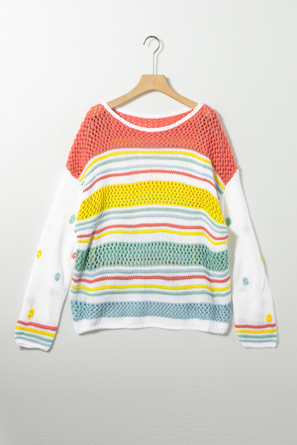 Stripe Hollowed Knit Long Sleeve Sweater