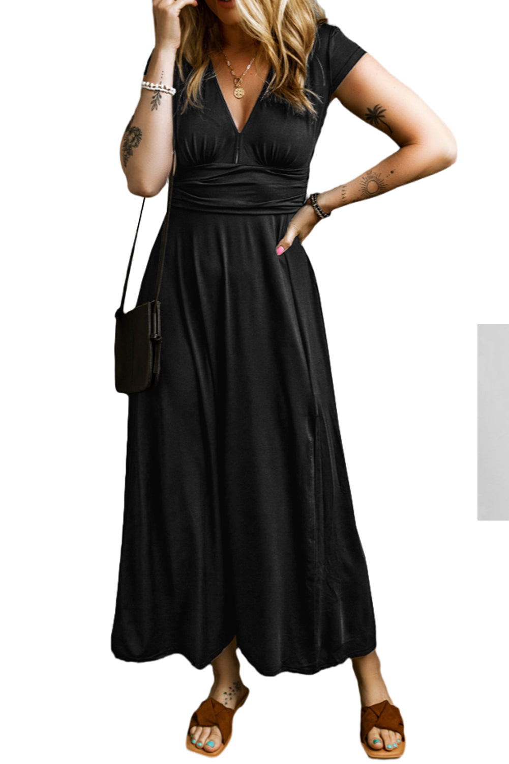 Shirred High Waist Maxi Dress