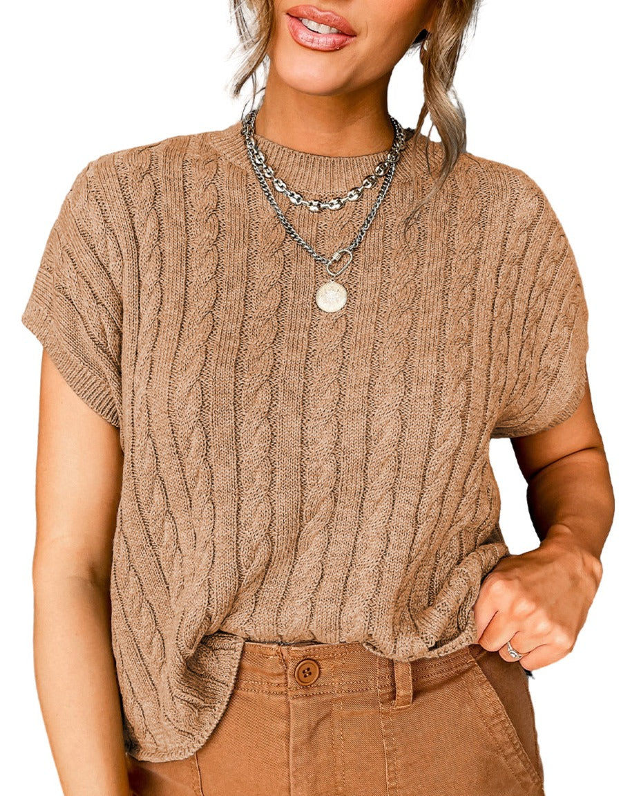 Cable Knit Short Sleeve Sweater