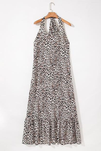 Leopard Backless Ruffle Maxi Dress