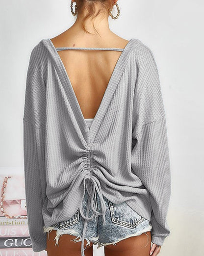 Ruching Waffle Long Sleeve Top