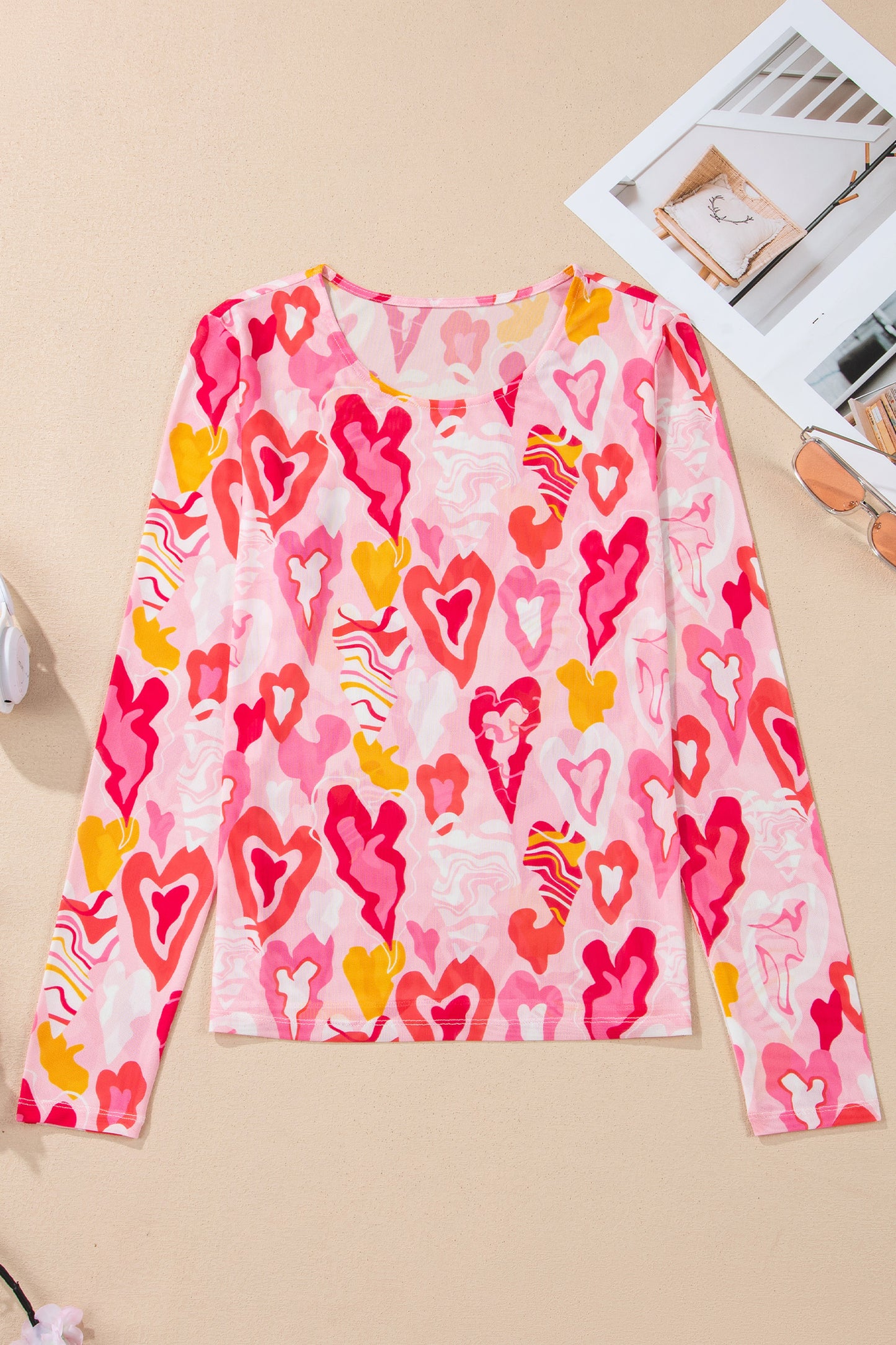 Valentine Heart Mesh Long Sleeve Top