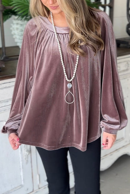 Velvet Puff Sleeve Boatneck Top