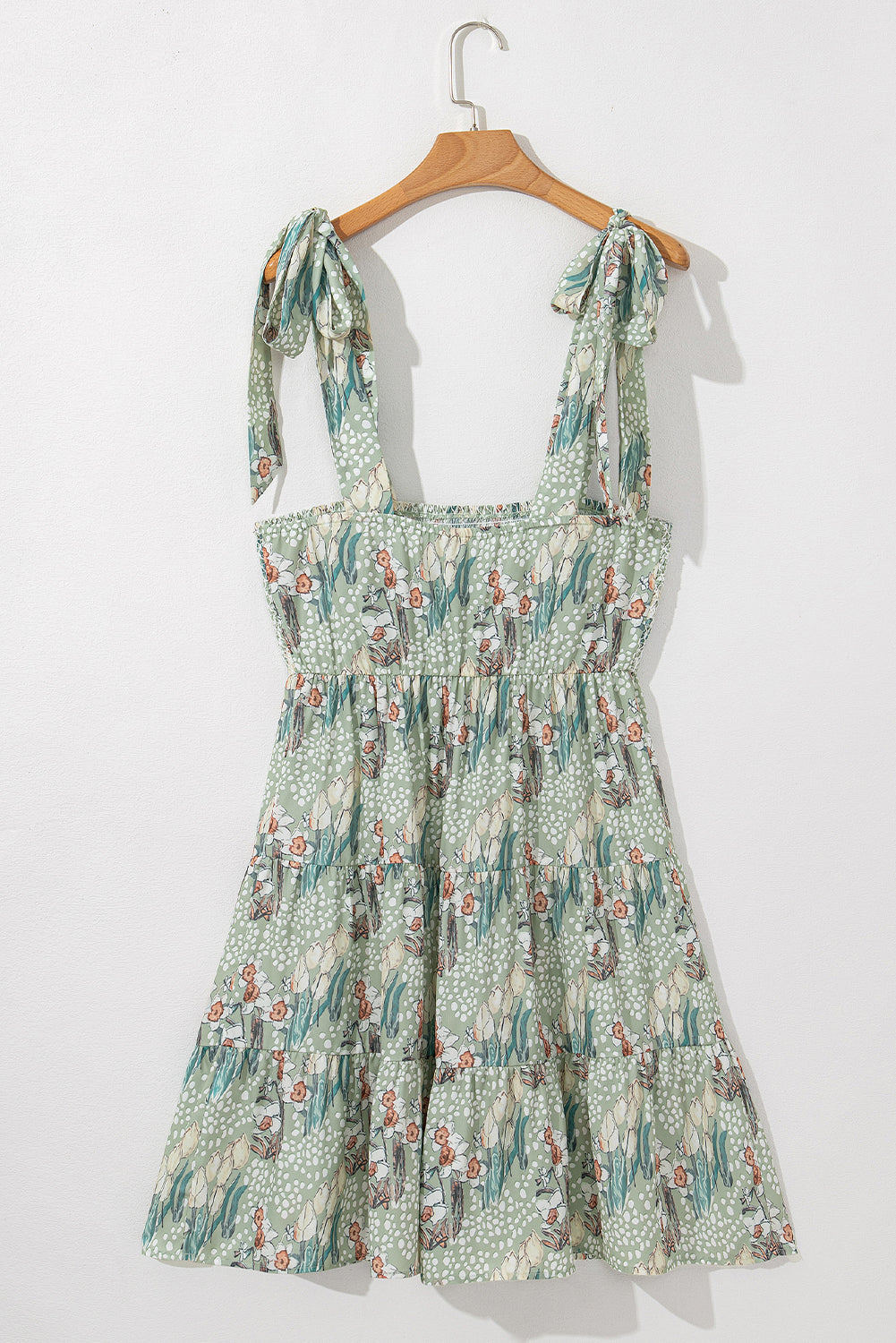 Floral Tie Straps Smocked Ruffle Tiered Dress