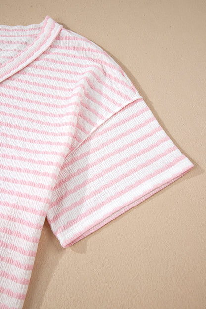 Plus Size Stripe Patchwork V-Neck T-Shirt