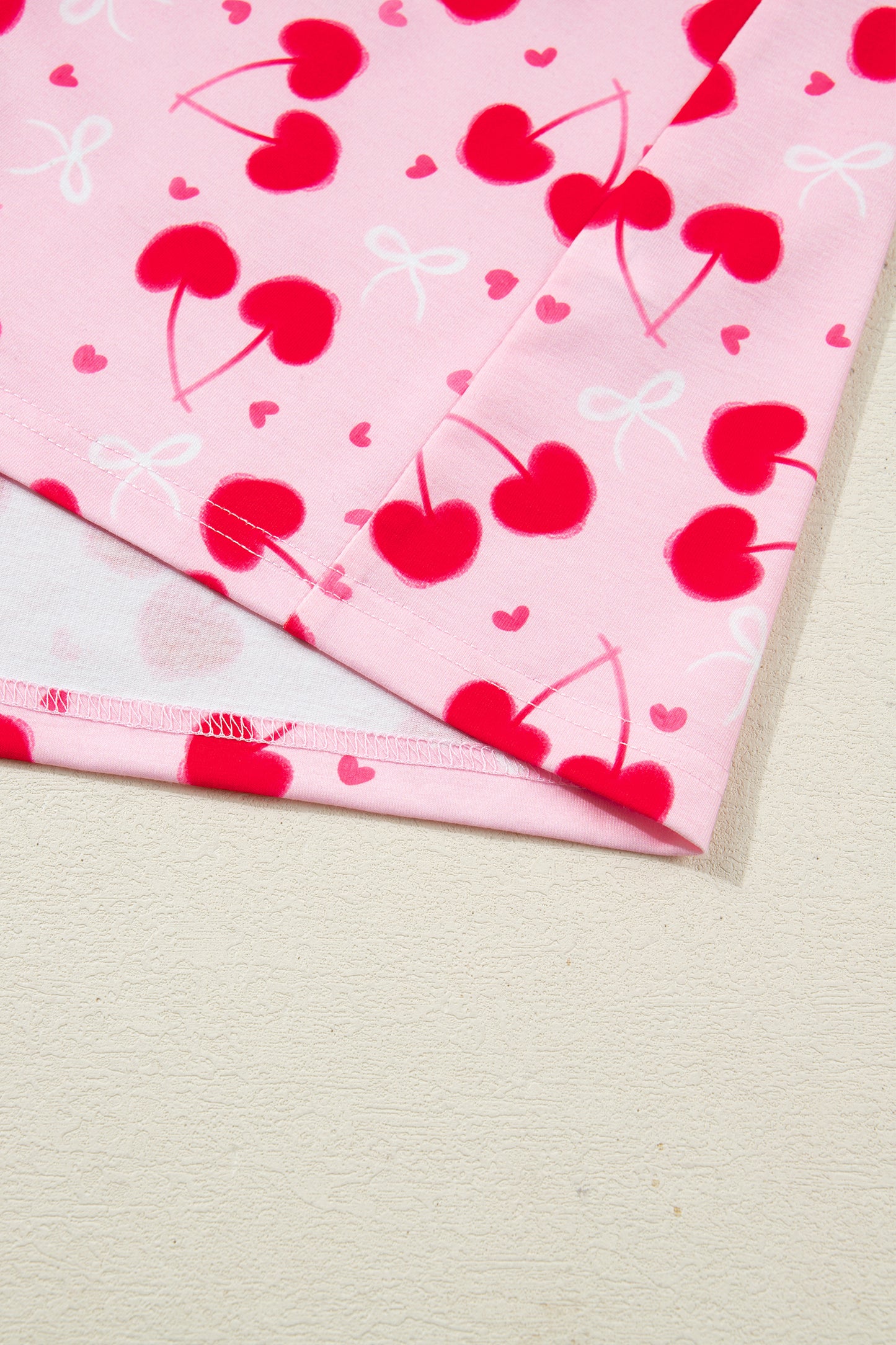 Cherry Bow Tie Top and Shorts Pajama Set