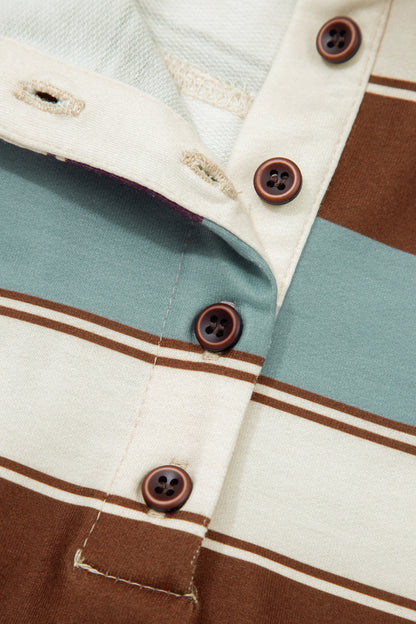 Stripe Polo Collar Tee and Patchwork Shorts Set