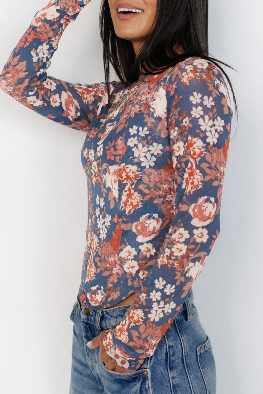 Floral Mesh Long Sleeve Top