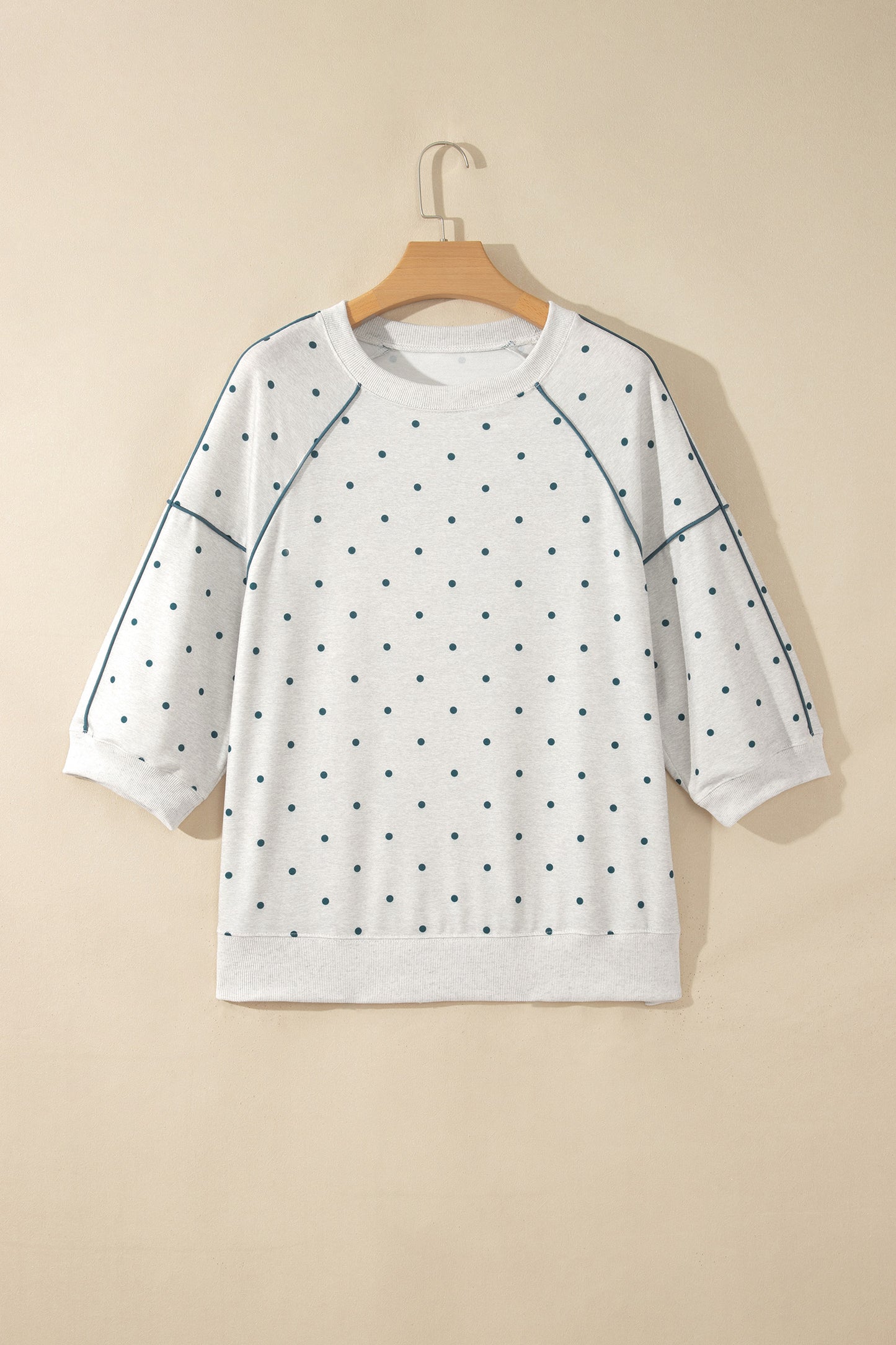 Polka Dot Piping Trim 3/4 Raglan Sleeve Top