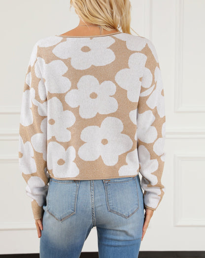 Floral Rolled Edge Cropped Sweater