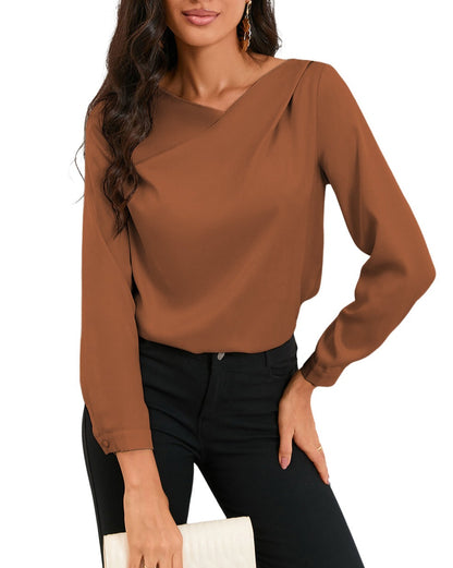 Satin Asymmetrical V-Neck Blouse