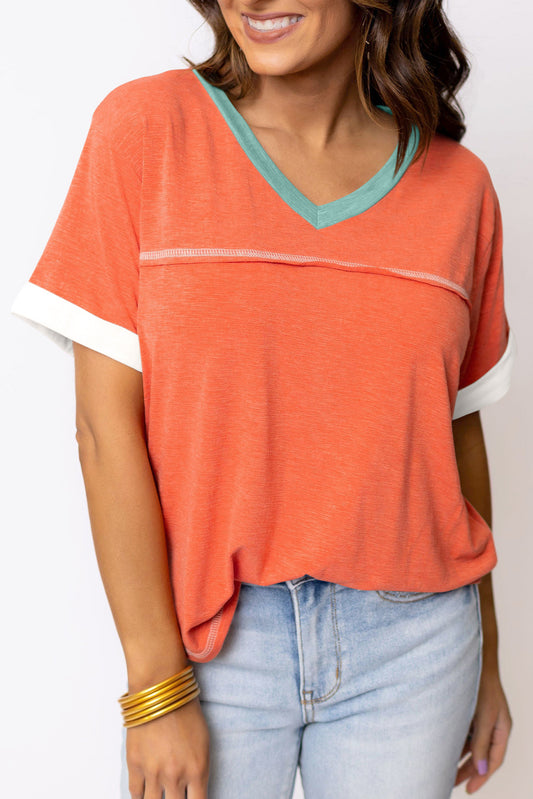 Contrast Trim V-Neck T-Shirt