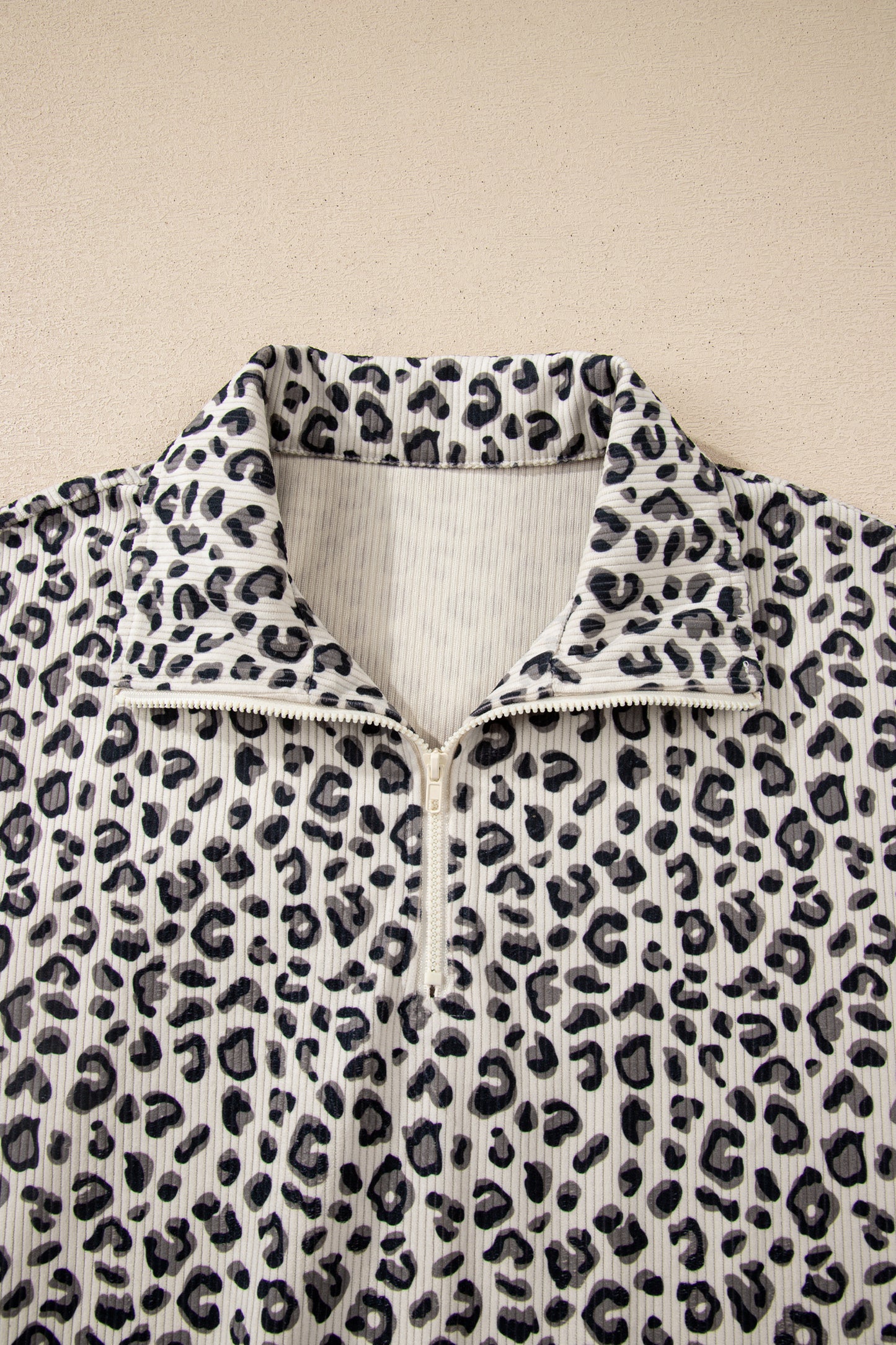 Leopard Corduroy Quarter-Zip Sweatshirt