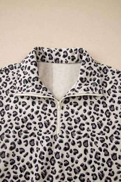 Leopard Corduroy Quarter-Zip Sweatshirt