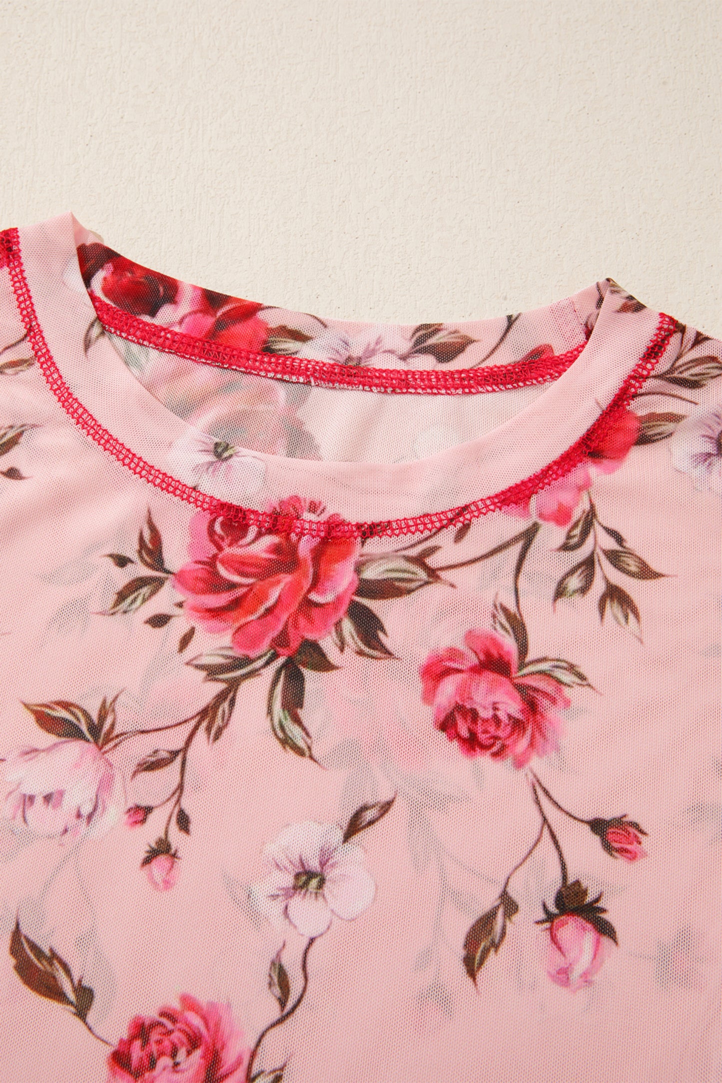 Floral Reverse Seam Mesh Long Sleeve Top