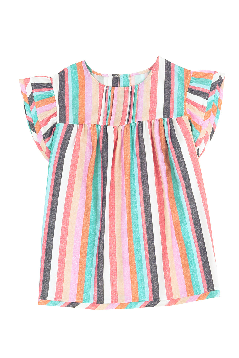 Stripe Ruffle Cap Sleeve Top