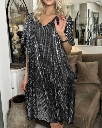 Sequin Dolman Sleeve Shift Dress