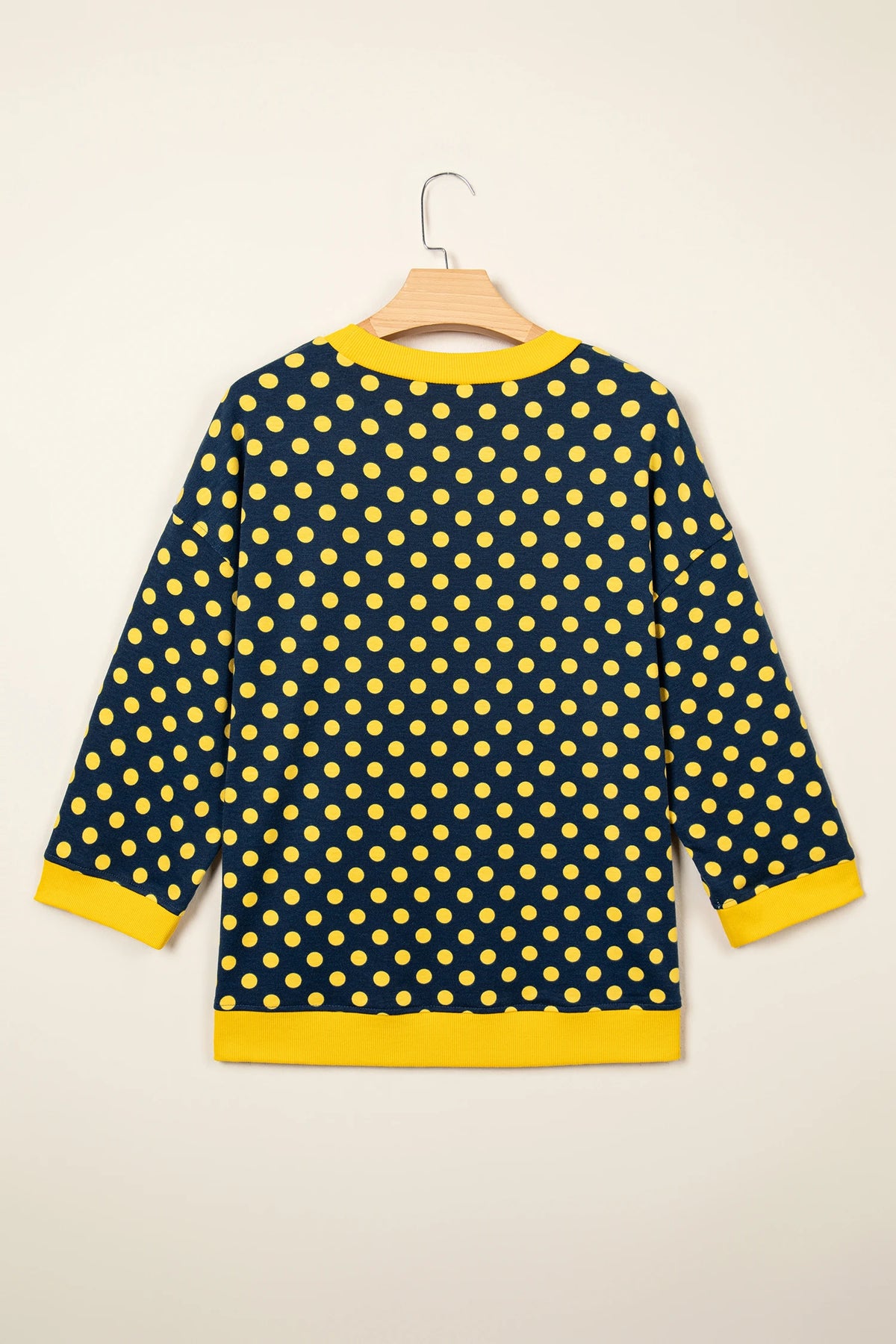 Polka Dot Contrast Trim 3/4 Sleeve Top