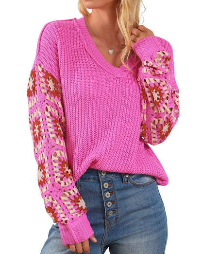 Floral Crochet Exposed Seam Sweater