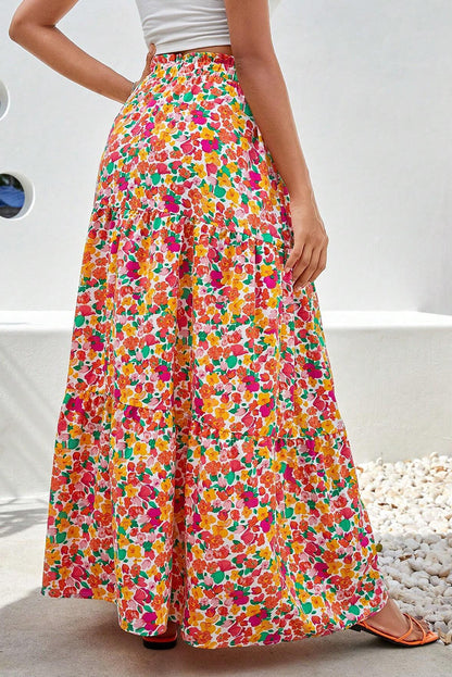 Floral Ruffle Tiered Maxi Skirt