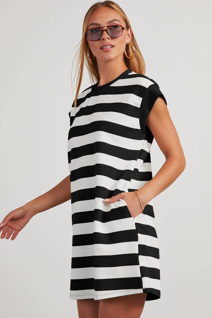 Stripe Cap Sleeve T-Shirt Dress