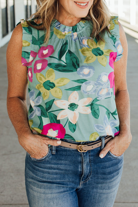 Floral Ruffle Trim Tank Top