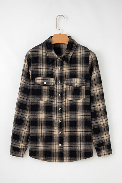 Plaid Double Flap Pocket Brushed Shacket