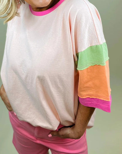 Colorblock 3/4 Sleeve T-Shirt Plus Size