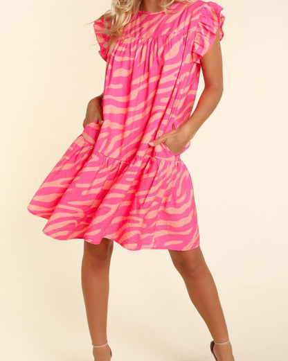 Zebra Ruffle Pocketed Dress