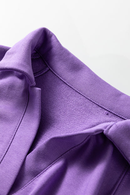 Solid Collared Top and Central Seam Pants Set